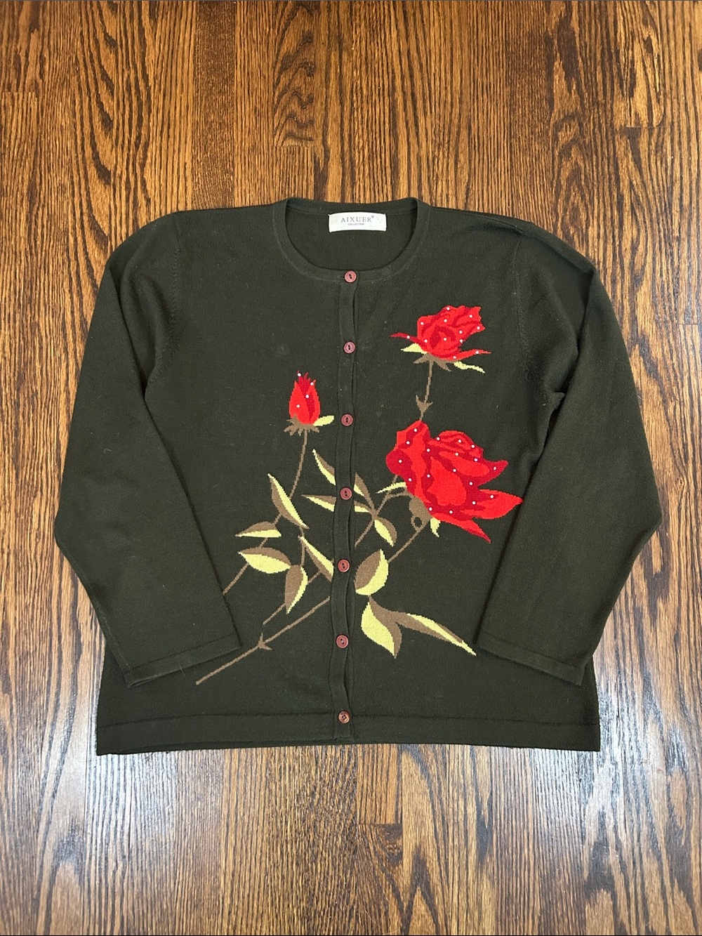 Vintage 90s Knit Floral Cardigan - Picture 1 of 10